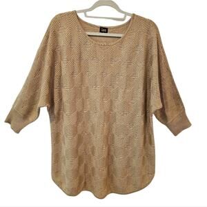 Lee Scoop Neck Tan Lightweight Knitted 3/4 Long Sleeve Sweater 1X